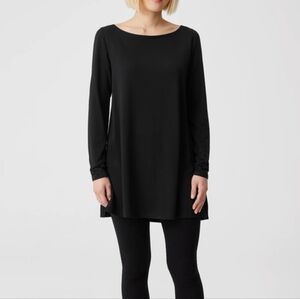 EILEEN FISHER Bateau Neck Viscose Jersey Long Sleeve Tunic Minimalist XS Hi Lo